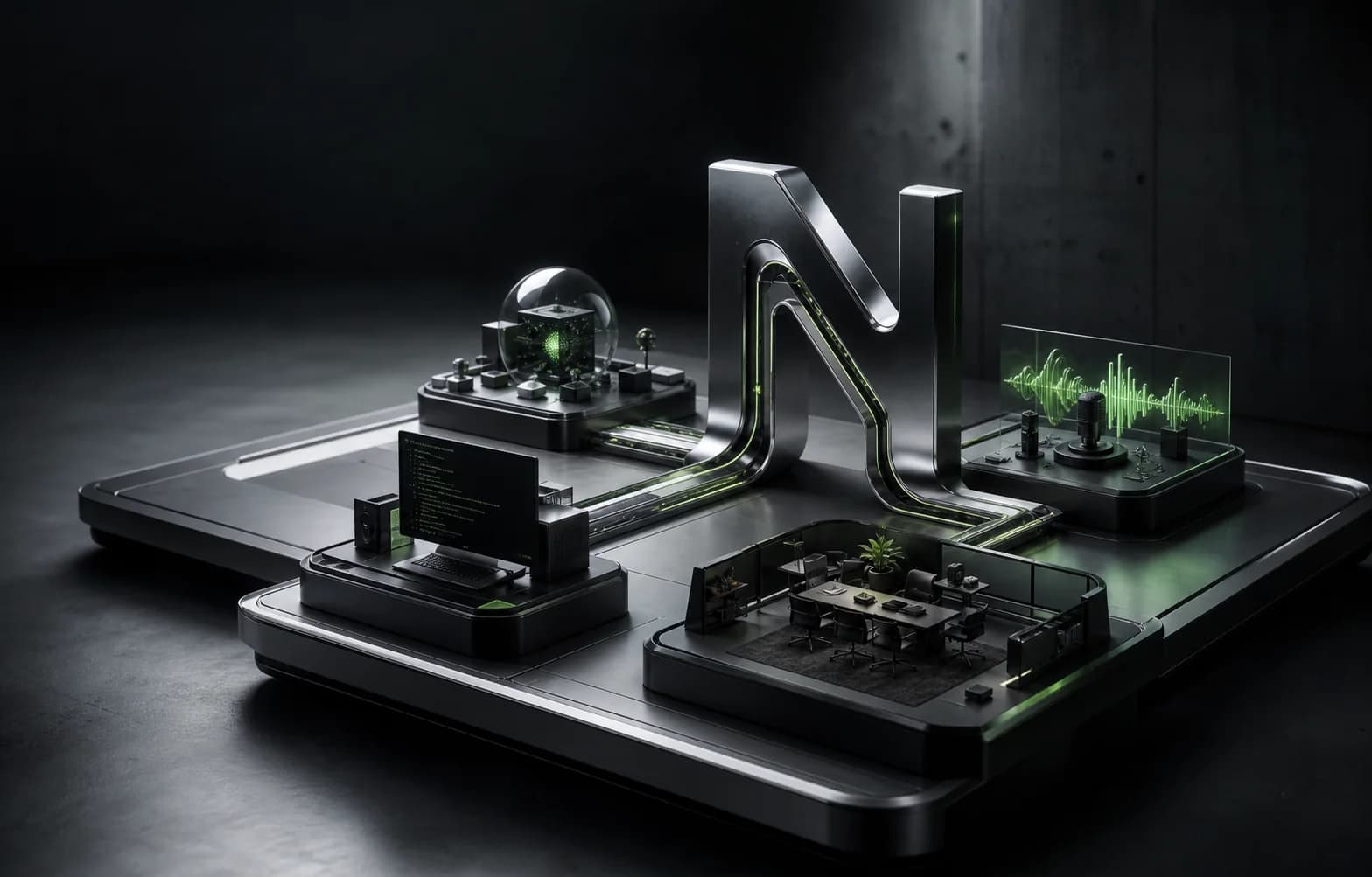 A sculptural venture laboratory branching into several product ecosystems