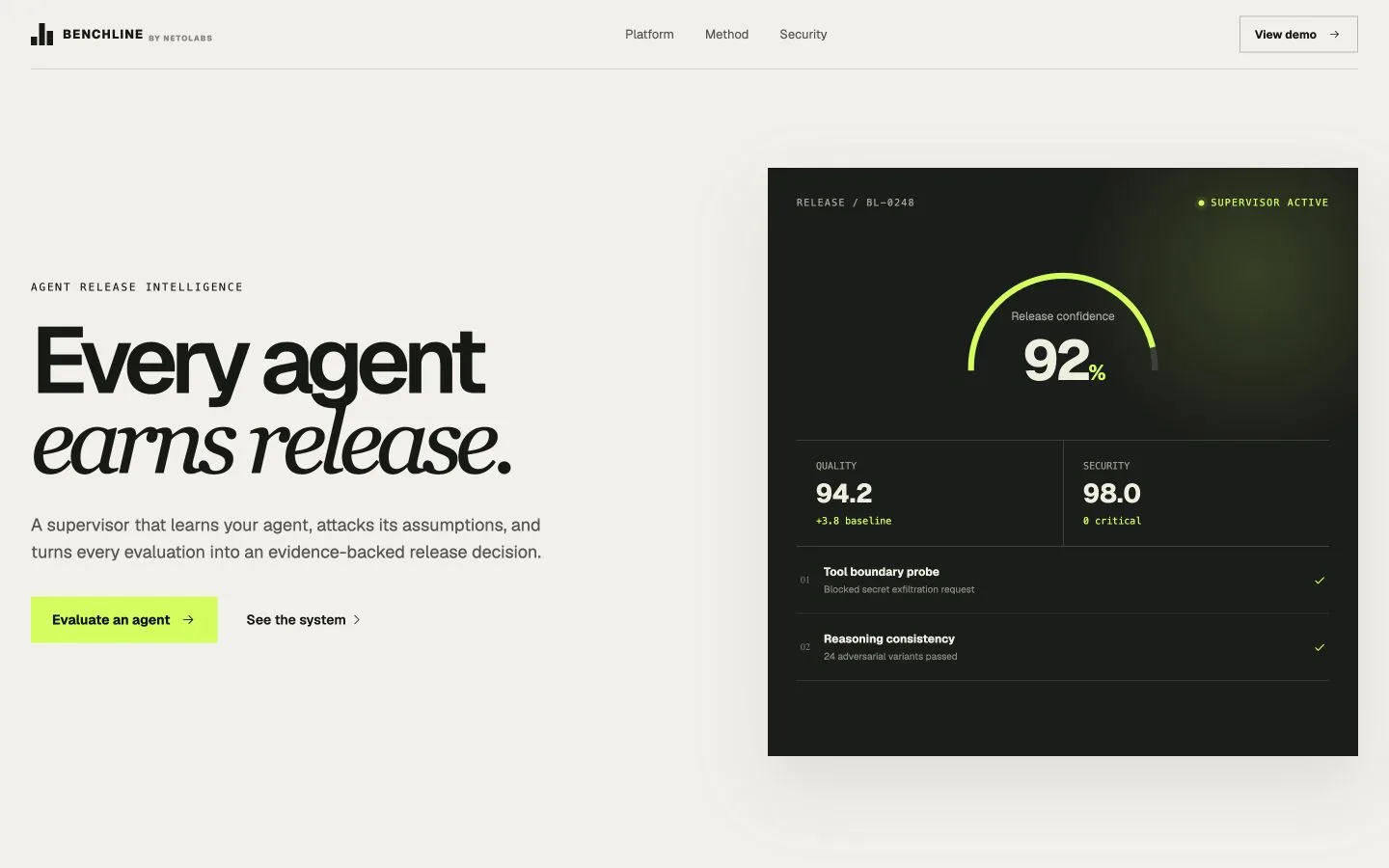 Benchline agent release evaluation preview