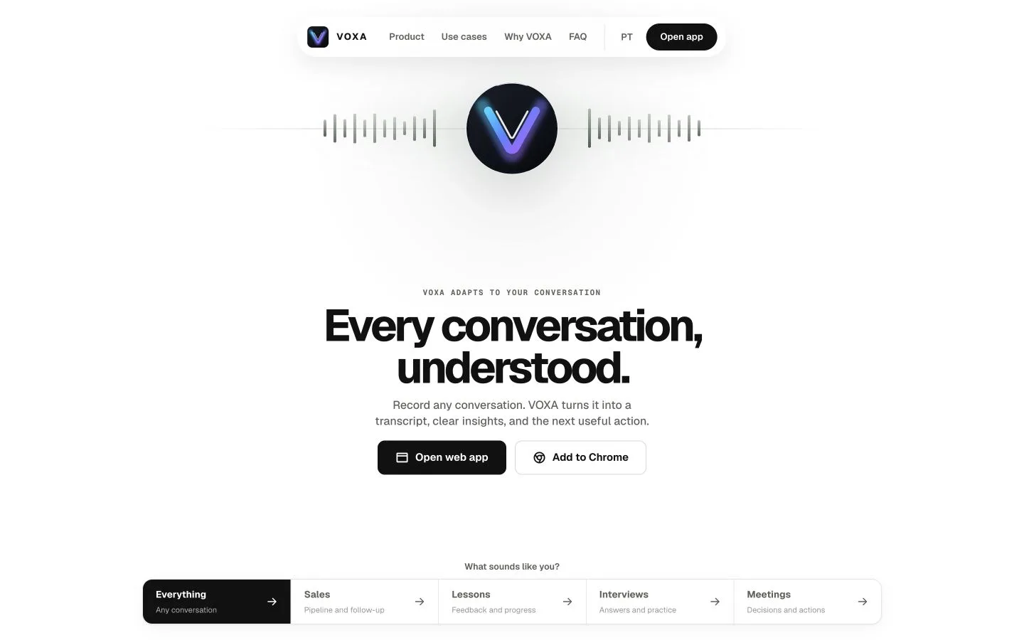 VOXA conversation intelligence landing page